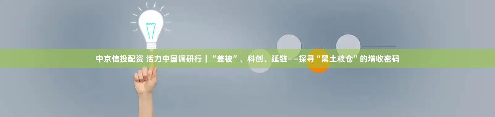 中京信投配资 活力中国调研行｜“盖被”、科创、延链——探寻“黑土粮仓”的增收密码